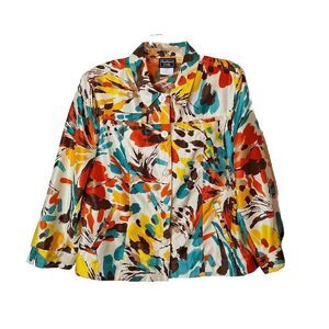 Southern Lady Womens Button Up Jacket Size L Office Career Long Sleeve Silky